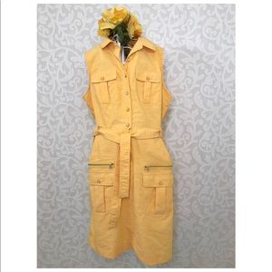 Yellow Sleeveless Safari Linen Dress - Size 12